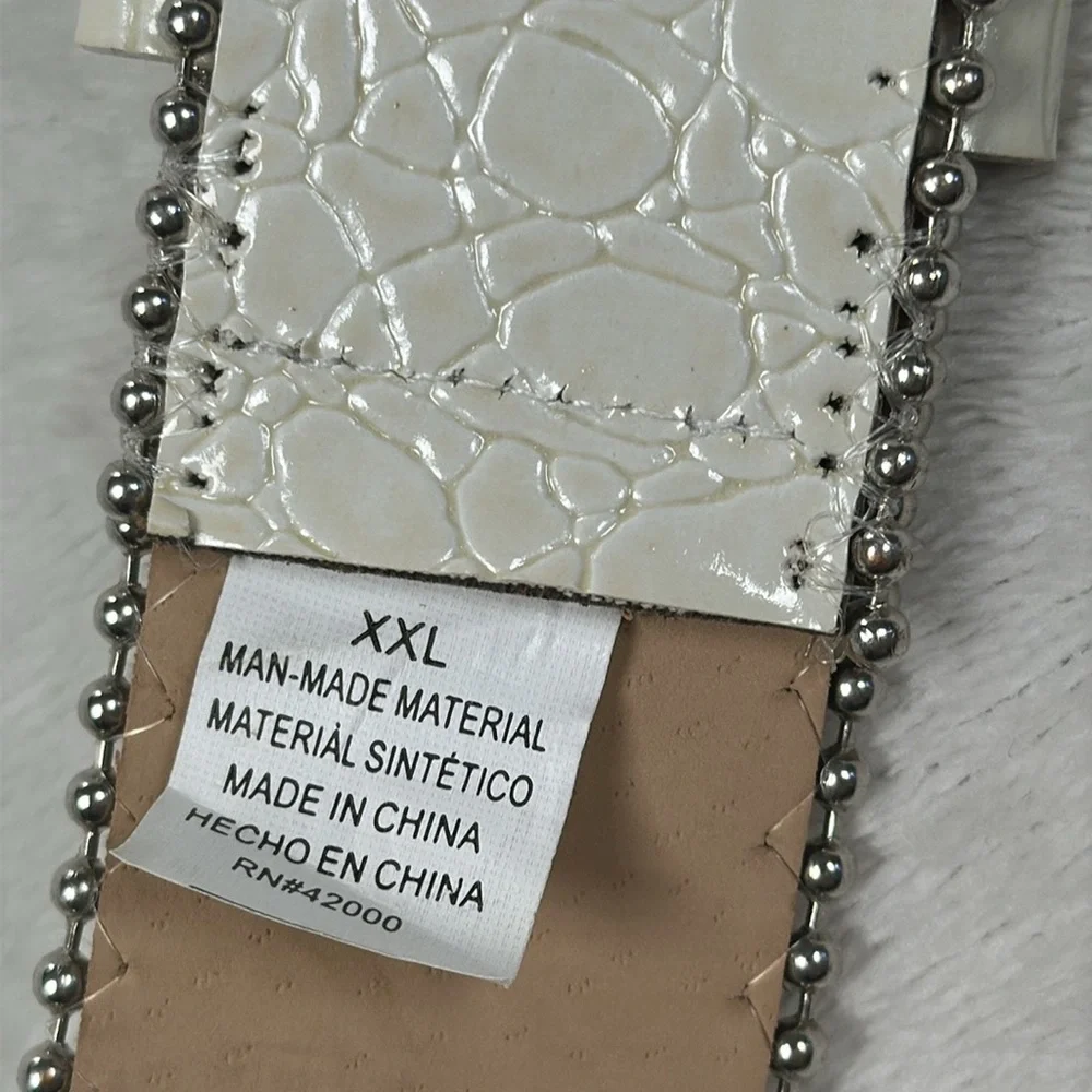 Beautiful White Rhinestones and Studs Belt Silver Buckle Western Sparkle XXL